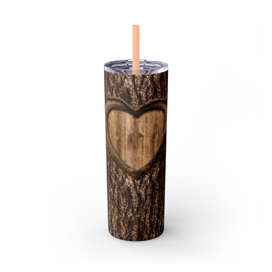 Heart carved in the tree / Skinny Tumbler with Straw, 20oz